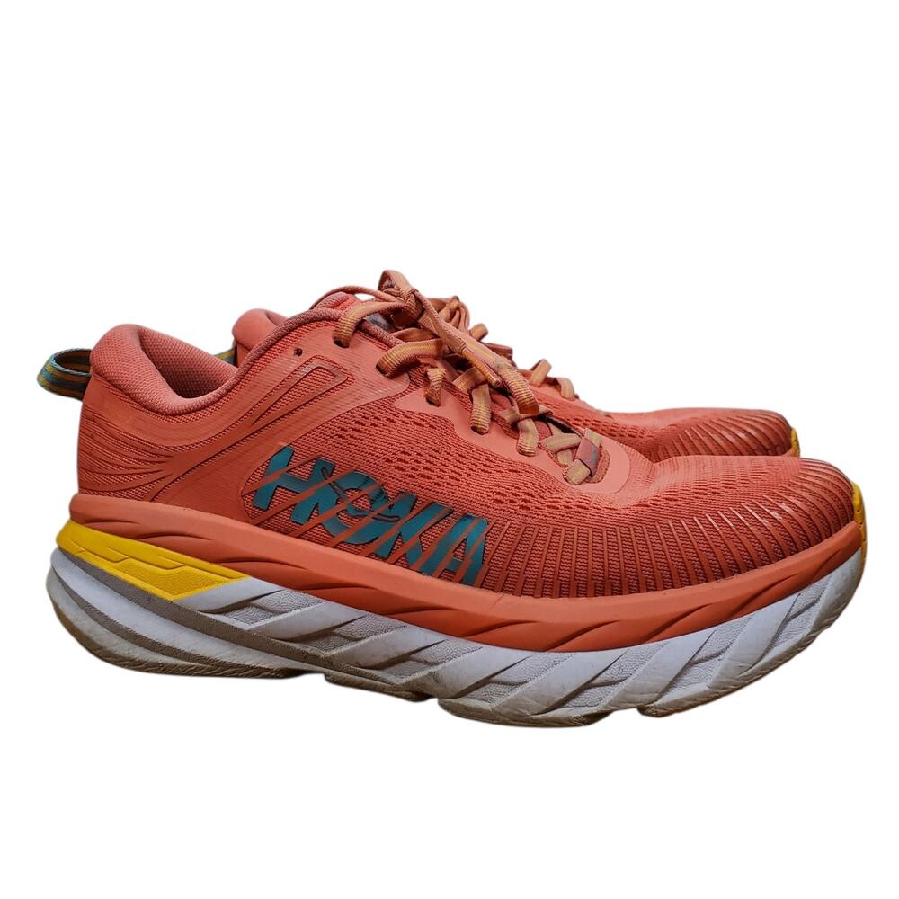 Hoka One One Bondi 7 Sneakers Shoes Womens Size 9 Orange Running Cushioned Walk - Picture 1 of 10